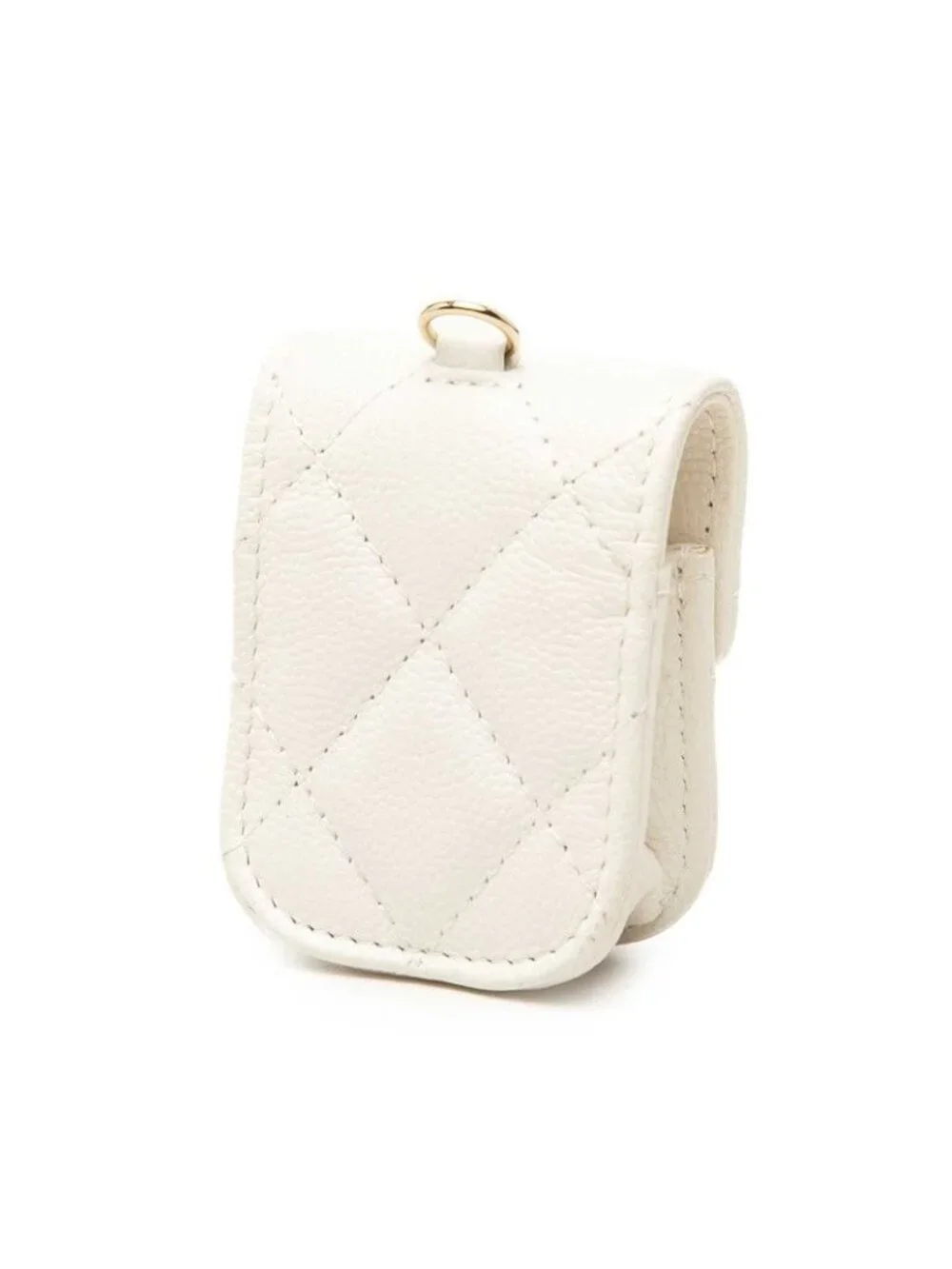 Chanel CC Logo Quilted Airpods Case Earphones Chain Shoulder Bag White Caviar